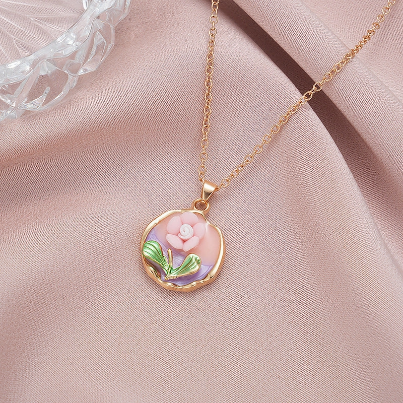 Wholesale Rose oil painting colored pearls colored necklace clavicle chain
