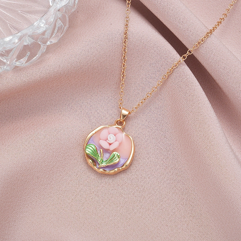 Wholesale Rose oil painting colored pearls colored necklace clavicle chain
