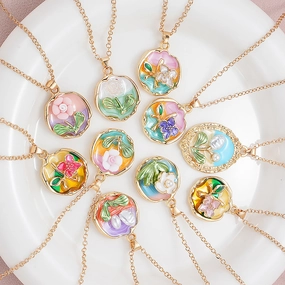 Wholesale Rose oil painting colored pearls colored necklace clavicle chain