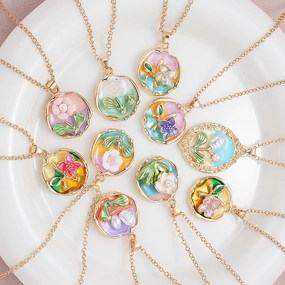 Wholesale Rose oil painting colored pearls colored necklace clavicle chain