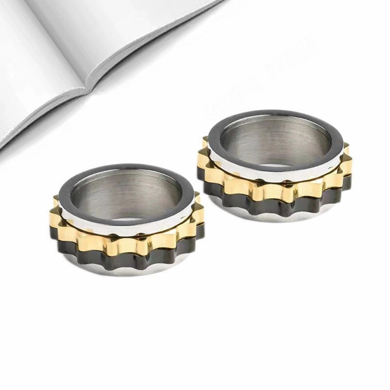 Wholesale Rotatable Gear Electroplated Black Gold Minus Stainless Steel Ring
