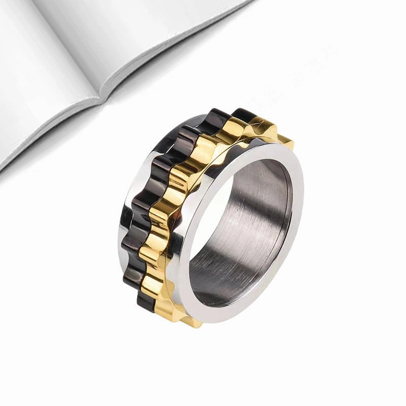 Wholesale Rotatable Gear Electroplated Black Gold Minus Stainless Steel Ring