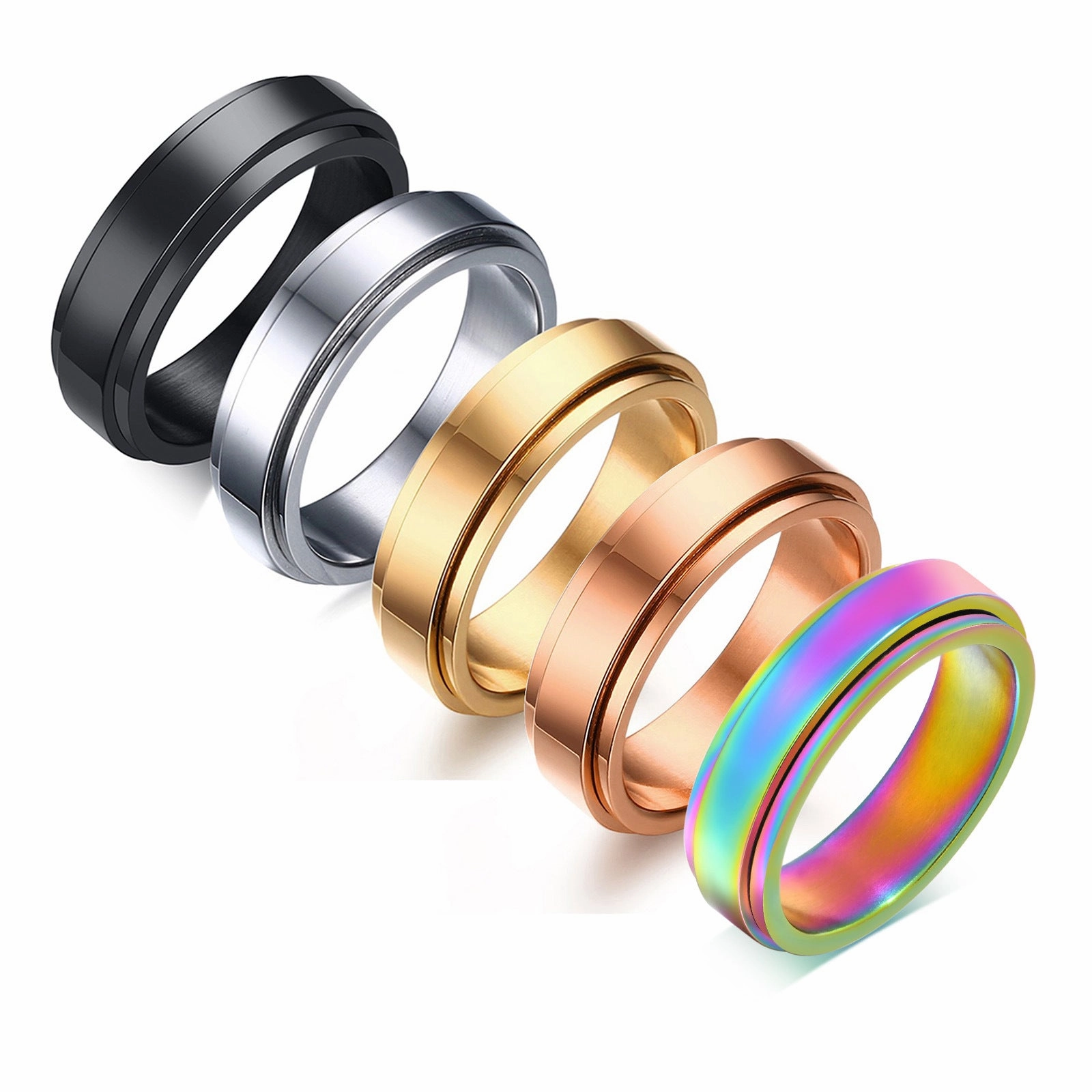 Wholesale Rotatable Stainless Steel Couple Gold Rotating Smooth Plain Ring