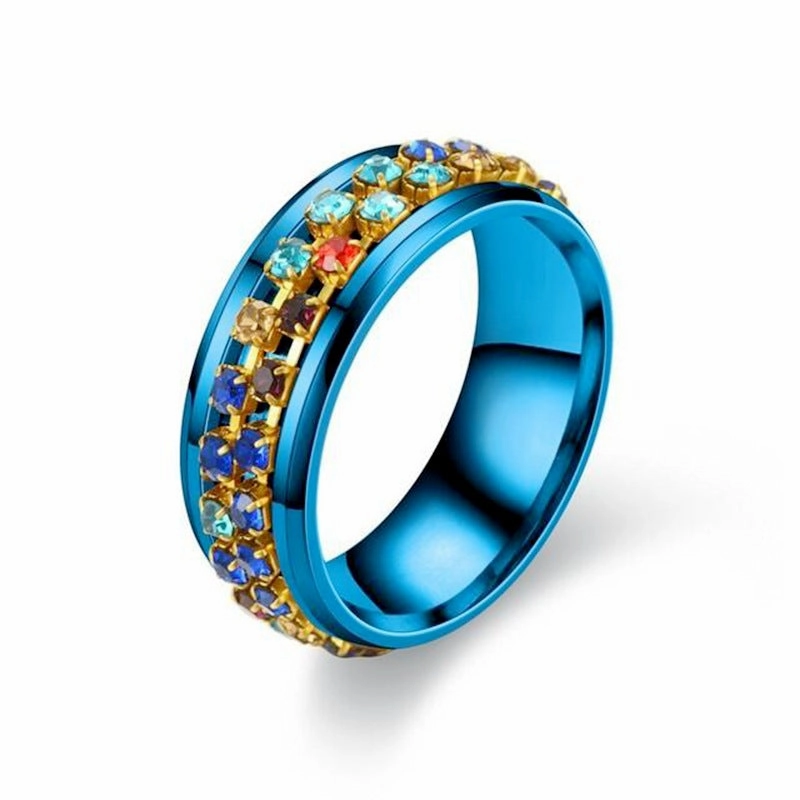 Wholesale Rotatable titanium steel ring Crystal diamond chain rotating couple ring female
