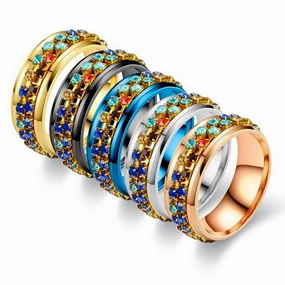Wholesale Rotatable titanium steel ring Crystal diamond chain rotating couple ring female