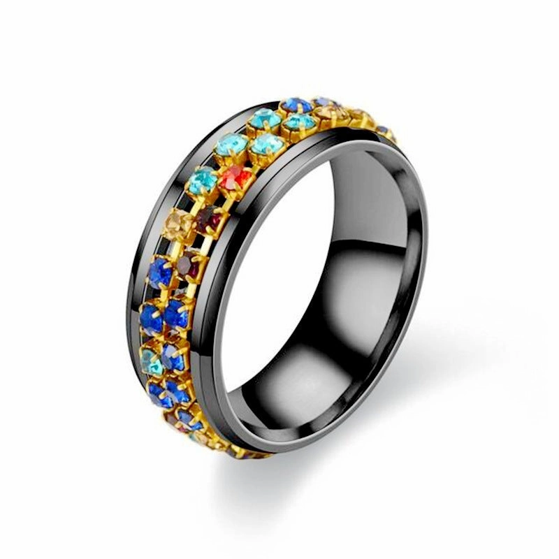 Wholesale Rotatable titanium steel ring Crystal diamond chain rotating couple ring female
