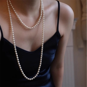Wholesale Round long pearl necklace retro double layer multi-layer stacking