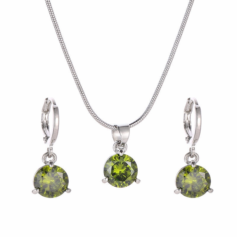 Wholesale Round Multicolor Zircon Necklace and Earring Jewelry Set