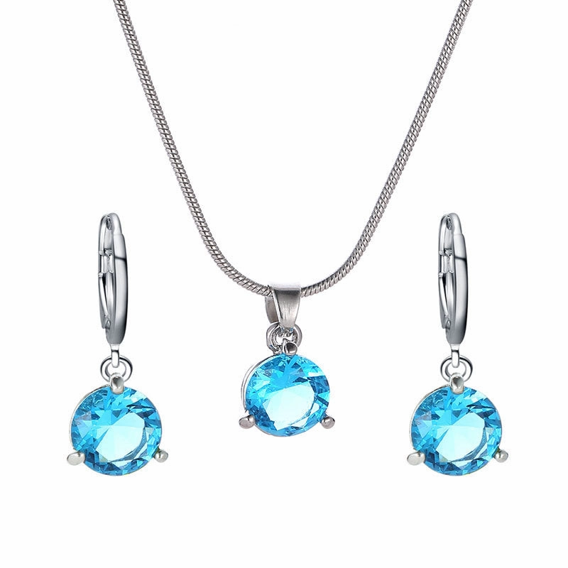 Wholesale Round Multicolor Zircon Necklace and Earring Jewelry Set