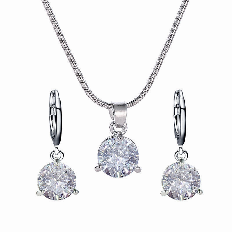 Wholesale Round Multicolor Zircon Necklace and Earring Jewelry Set