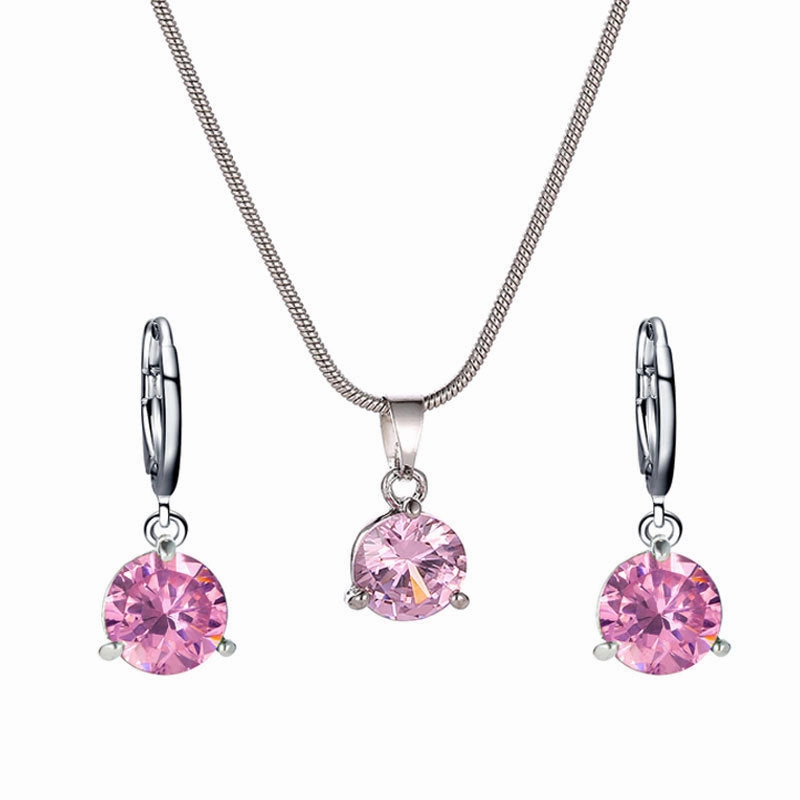Wholesale Round Multicolor Zircon Necklace and Earring Jewelry Set