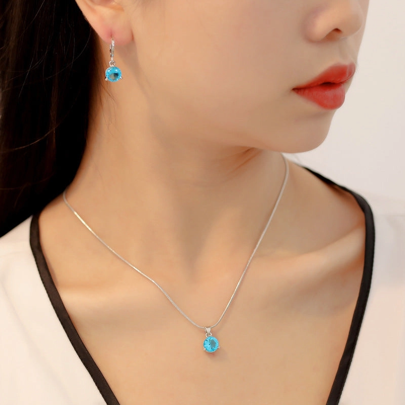 Wholesale Round Multicolor Zircon Necklace and Earring Jewelry Set