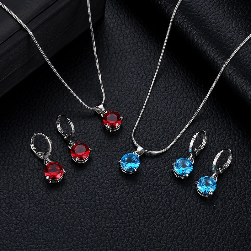 Wholesale Round Multicolor Zircon Necklace and Earring Jewelry Set