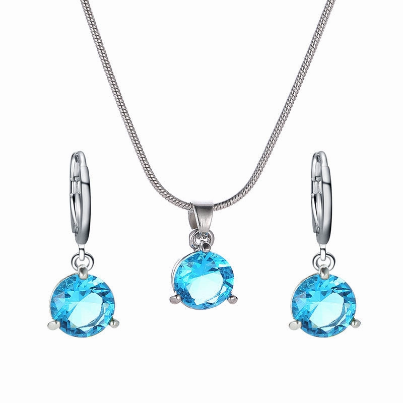 Wholesale Round Multicolor Zircon Necklace and Earring Jewelry Set