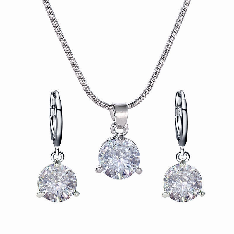 Wholesale Round Multicolor Zircon Necklace and Earring Jewelry Set