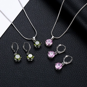 Wholesale Round Multicolor Zircon Necklace and Earring Jewelry Set