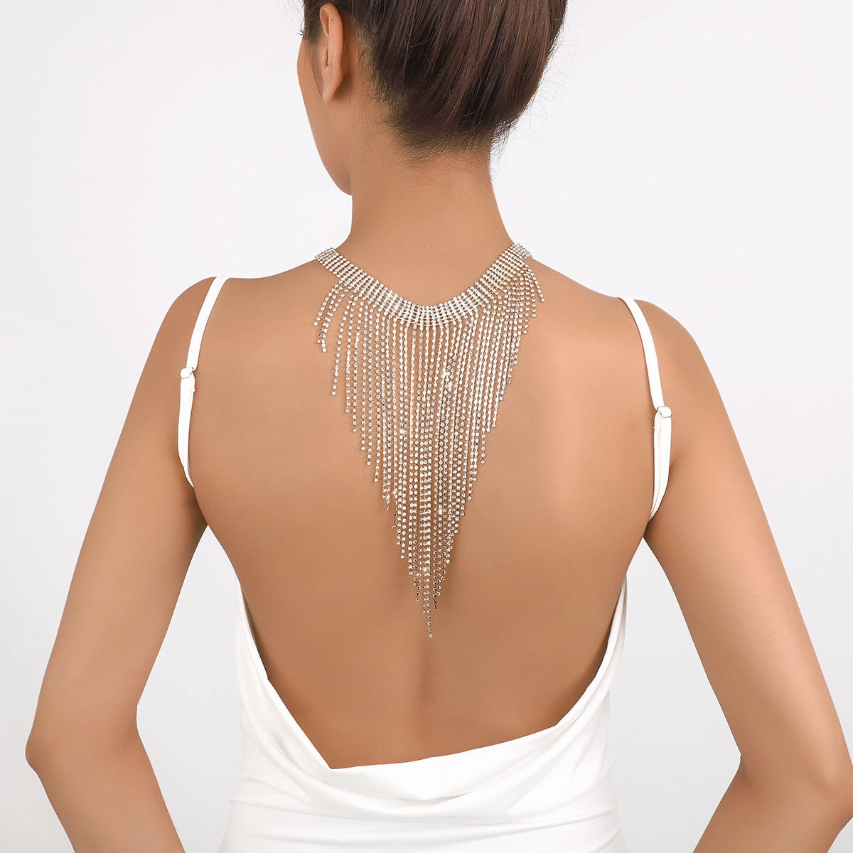 Wholesale Row Diamond Tassel Rhinestone Exaggerated Necklace