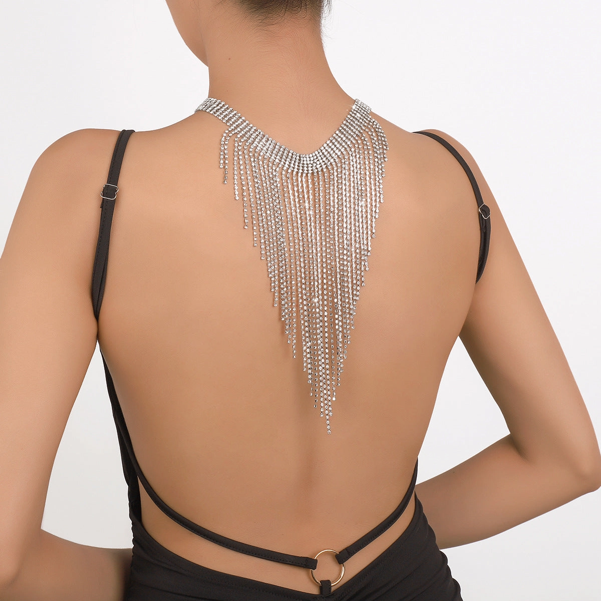 Wholesale Row Diamond Tassel Rhinestone Exaggerated Necklace