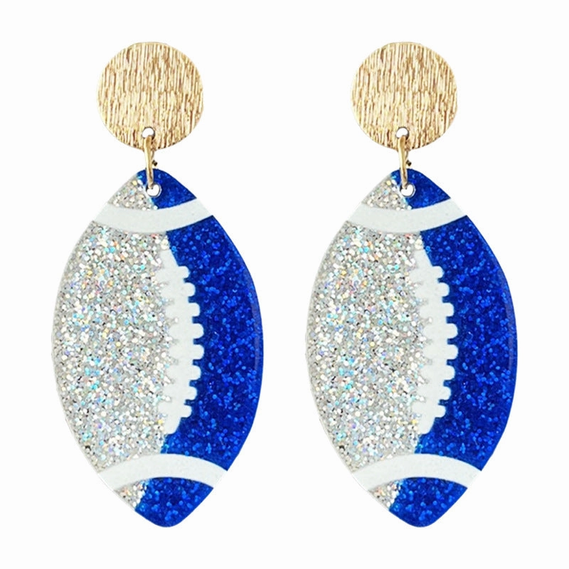 Wholesale Rugby football color-blocking shiny acrylic earrings