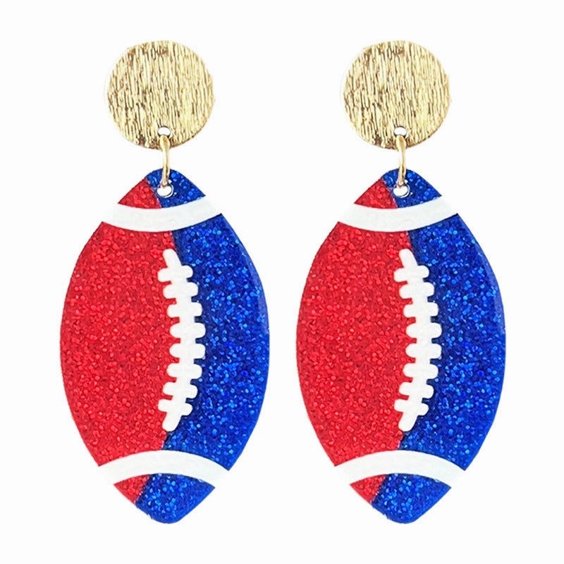 Wholesale Rugby football color-blocking shiny acrylic earrings