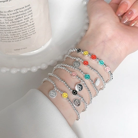 Wholesale S925 Silver Color Smiley Face Ball Bead Bracelet