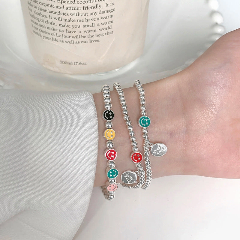 Wholesale S925 Silver Color Smiley Face Ball Bead Bracelet