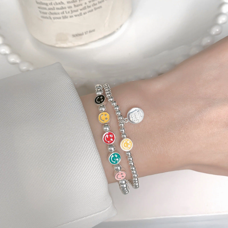 Wholesale S925 Silver Color Smiley Face Ball Bead Bracelet