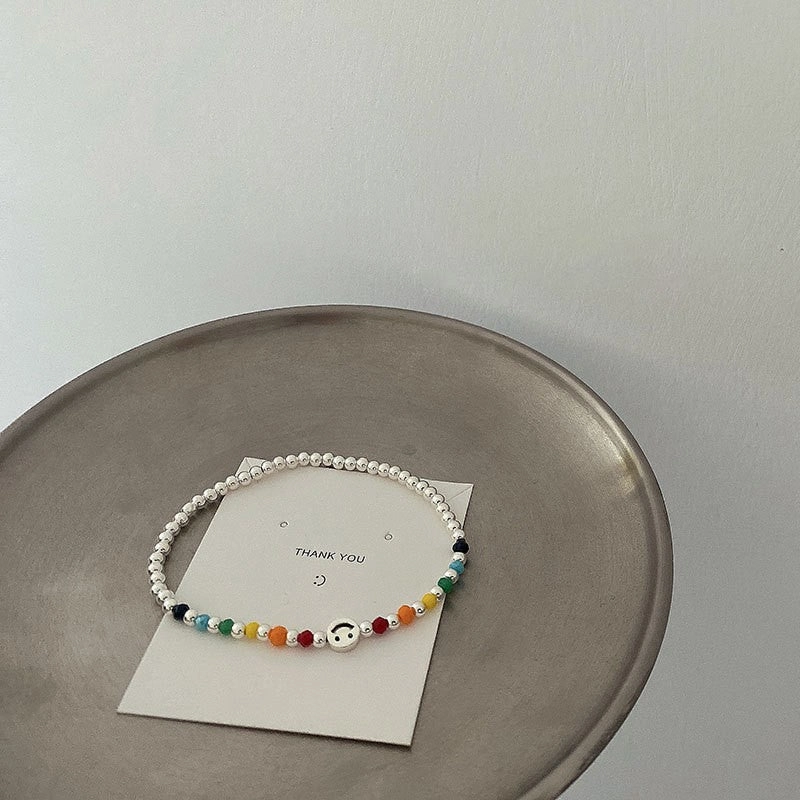 Wholesale S925 Silver Color Smiley Face Ball Bead Bracelet