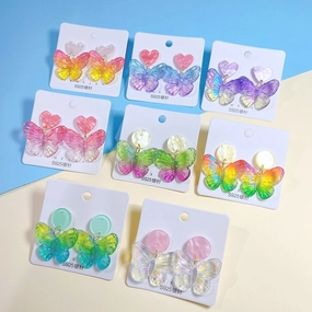 Wholesale s925 Silver Needle Acrylic Colorful Butterfly Earrings
