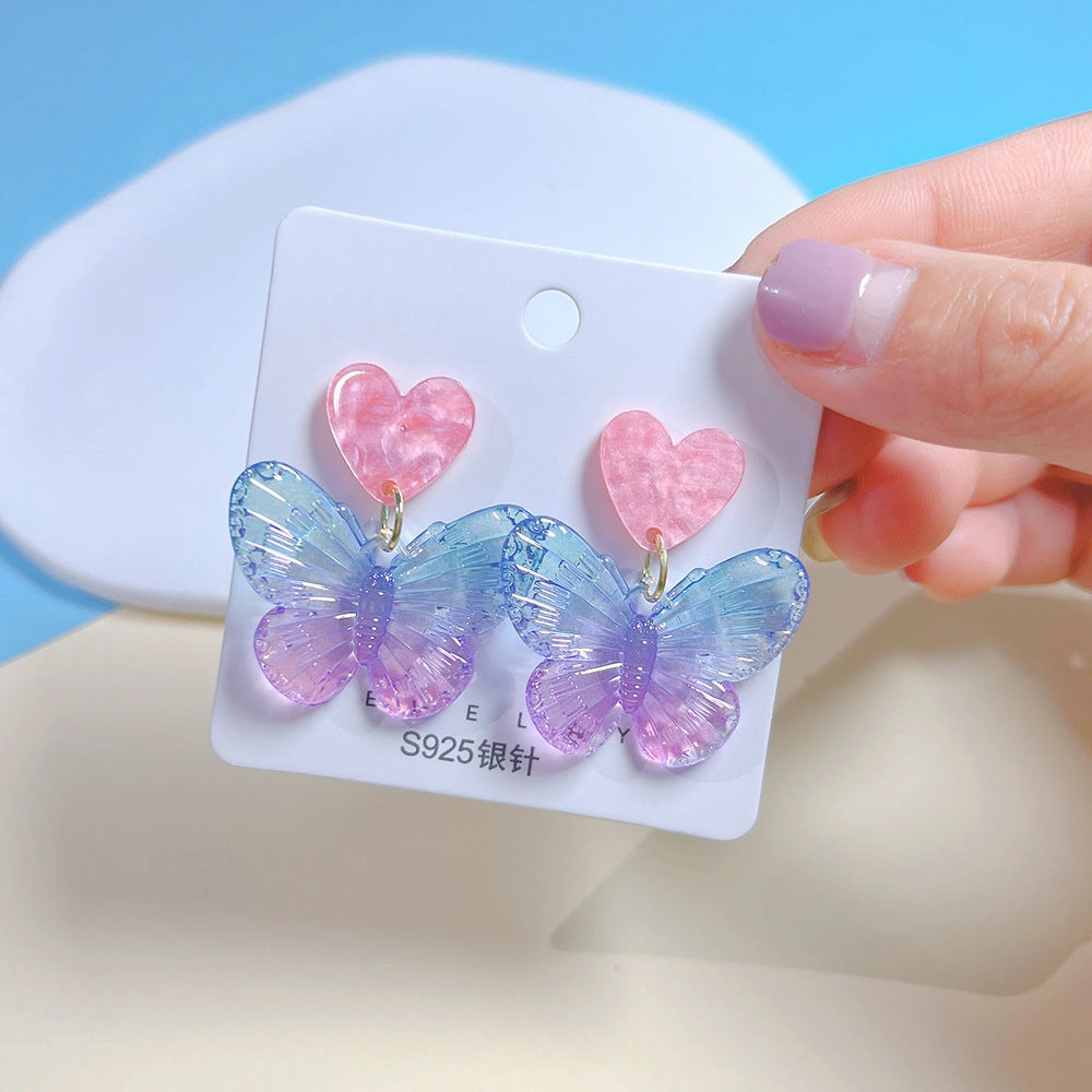Wholesale s925 Silver Needle Acrylic Colorful Butterfly Earrings