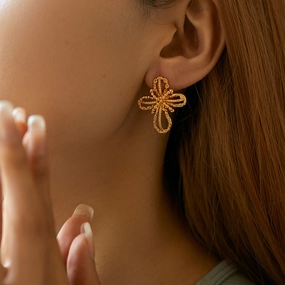 Wholesale S925 Silver Needle Plated 18K Real Gold Braided Earrings