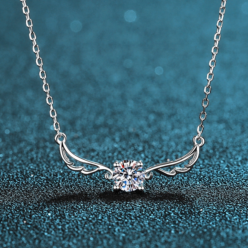 Wholesale S925 Sterling Silver Angel Wings Simulation Diamond Clavicle Necklace