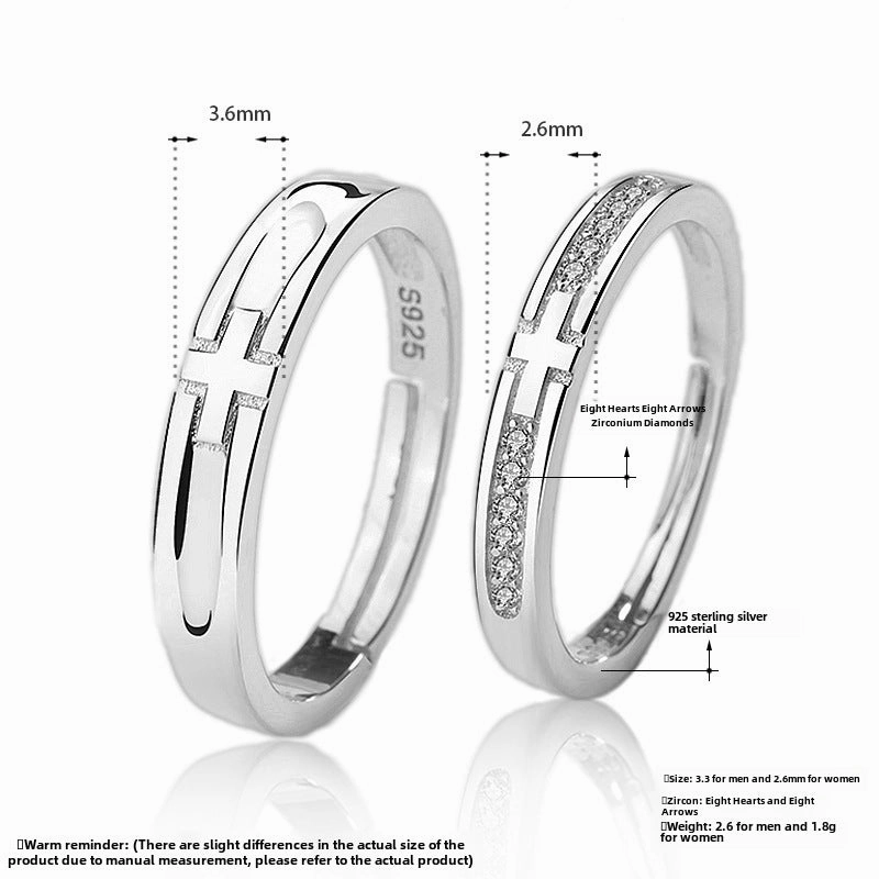 Wholesale S925 sterling silver cross couple ring female and male open ring