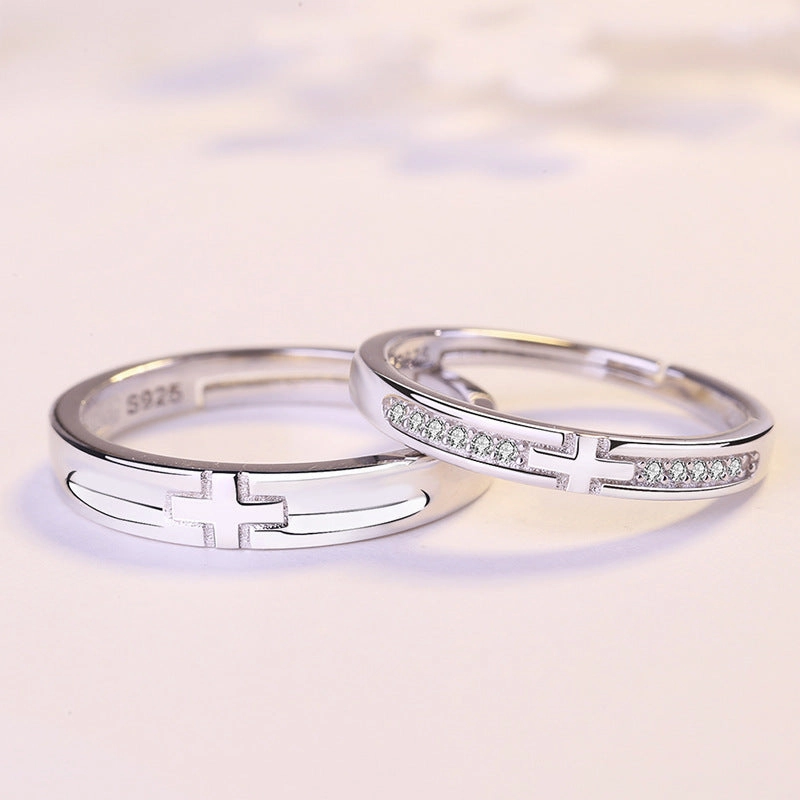 Wholesale S925 sterling silver cross couple ring female and male open ring