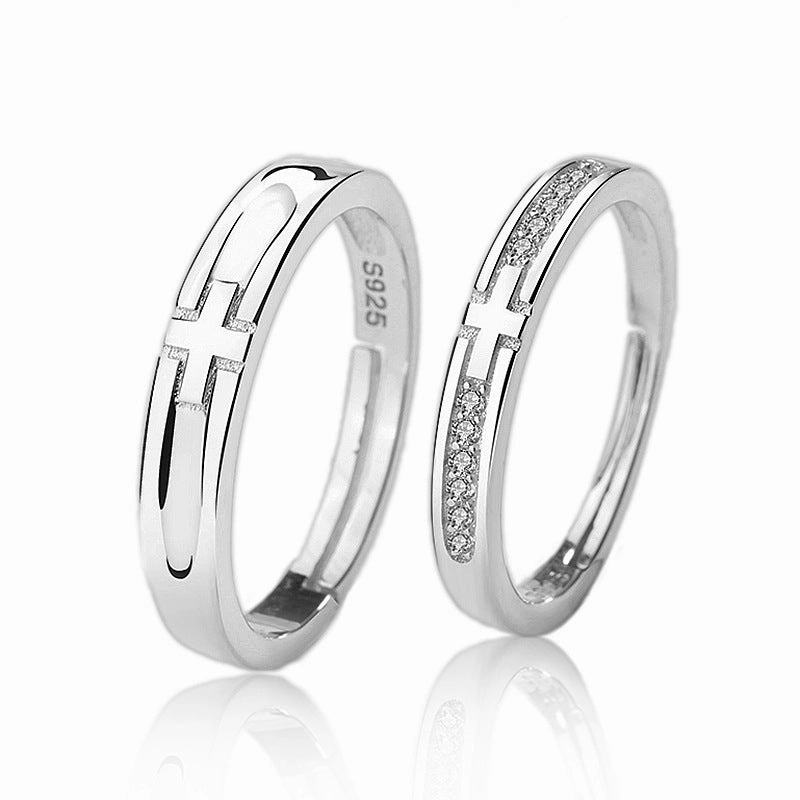 Wholesale S925 sterling silver cross couple ring female and male open ring