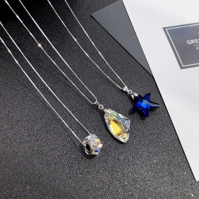 Wholesale S925 Sterling Silver Crystal Sparkling Diamond Necklace