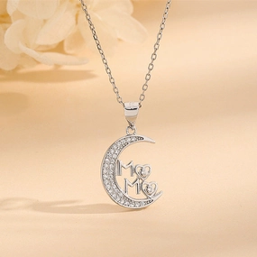 Wholesale S925 sterling silver diamond moon MAMA pendant necklace