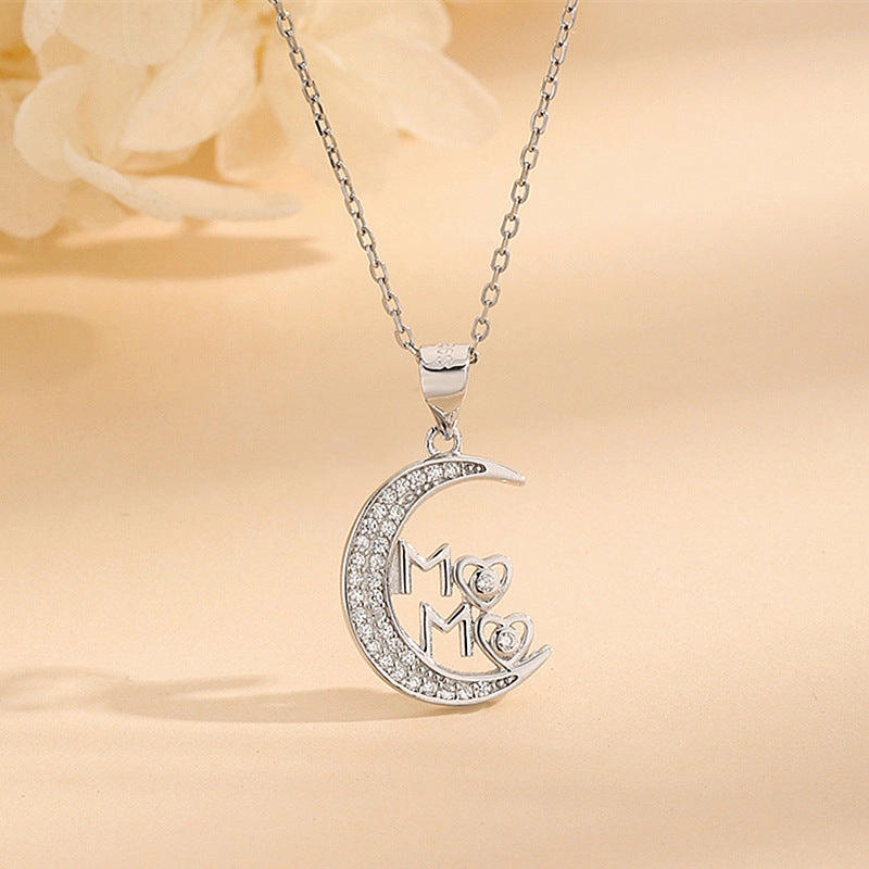 Wholesale S925 sterling silver diamond moon MAMA pendant necklace