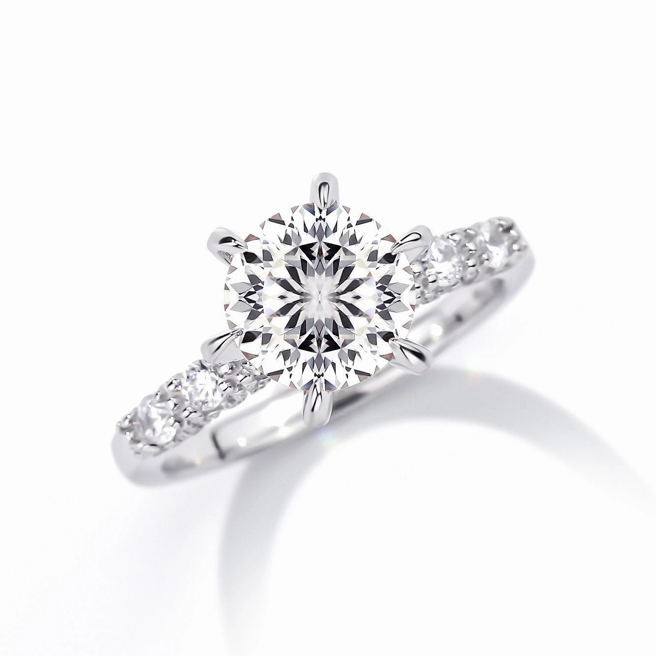 Wholesale S925 Sterling Silver Fireworks Cut 3 Carats Luxury Full Inlaid Six Claw Moissanite Ring