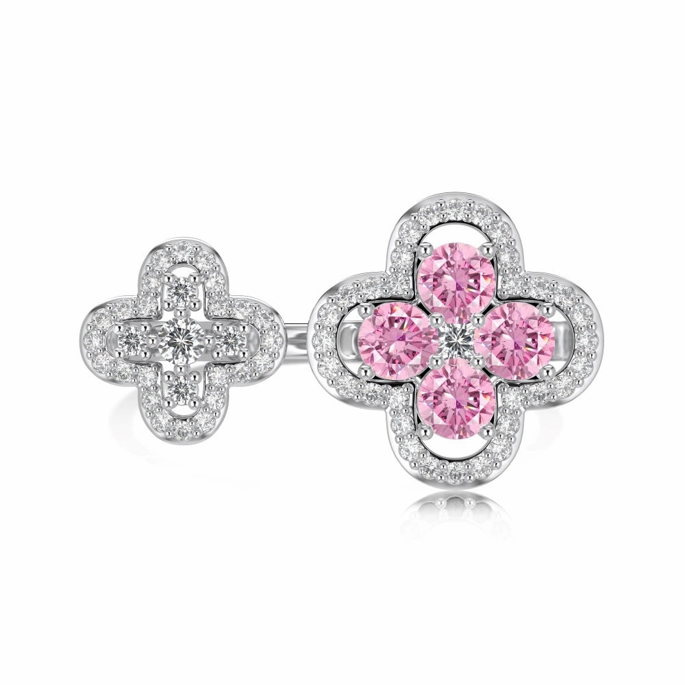 Wholesale S925 Sterling Silver Four-leaf Clover Zircon Ring