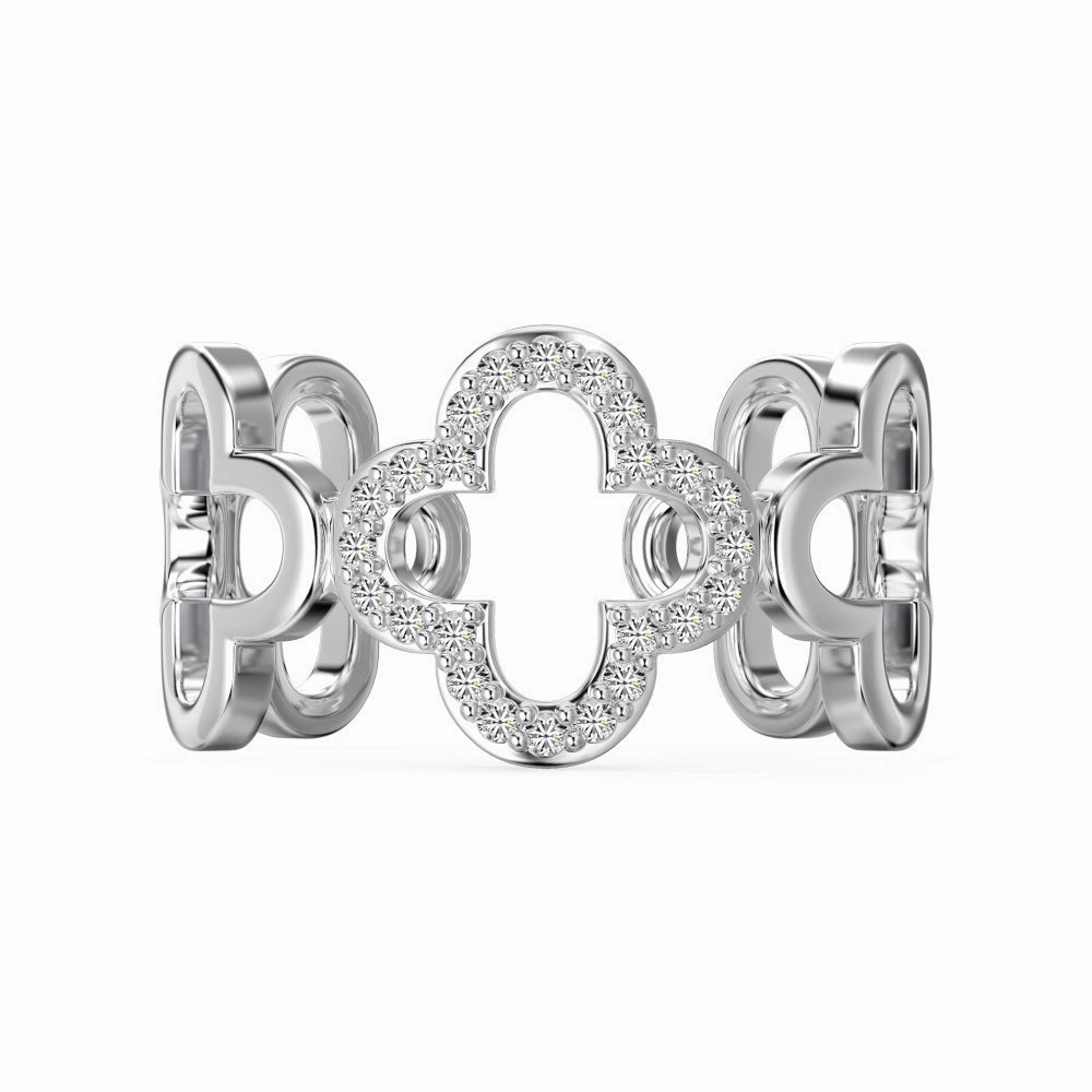 Wholesale S925 Sterling Silver Four-leaf Clover Zircon Ring
