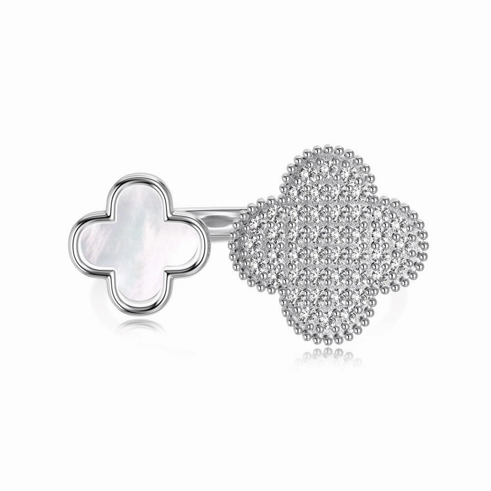Wholesale S925 Sterling Silver Four-leaf Clover Zircon Ring