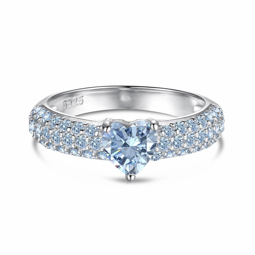 Wholesale S925 Sterling Silver Love Water Drop Geometric Blue Diamond Zircon Ring