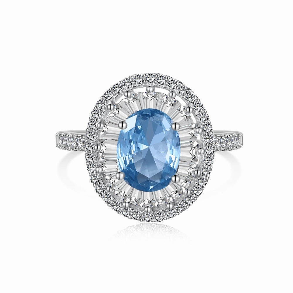 Wholesale S925 Sterling Silver Love Water Drop Geometric Blue Diamond Zircon Ring