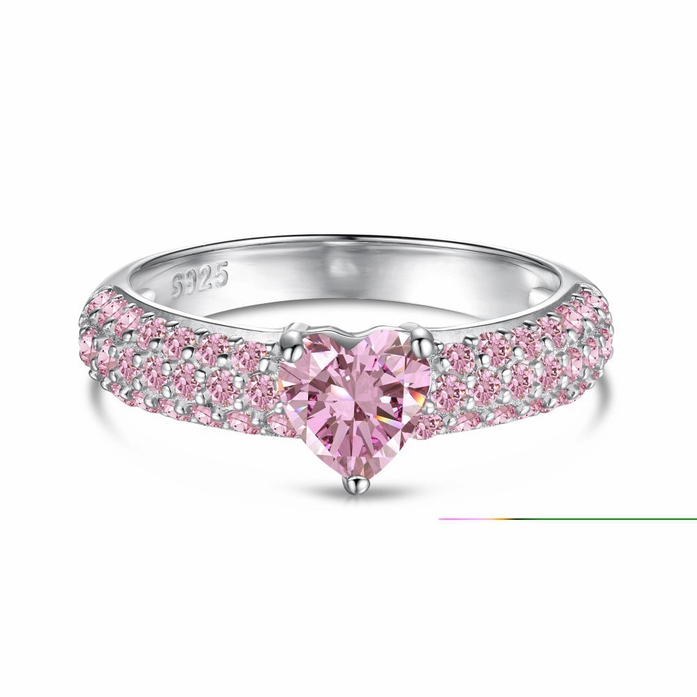 Wholesale S925 Sterling Silver Lucky Four-leaf Clover Bow Heart Pink Ring