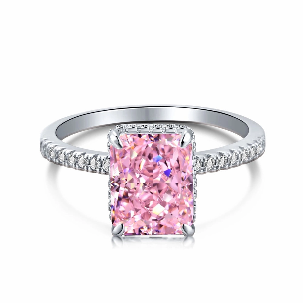 Wholesale S925 Sterling Silver Lucky Four-leaf Clover Bow Heart Pink Ring