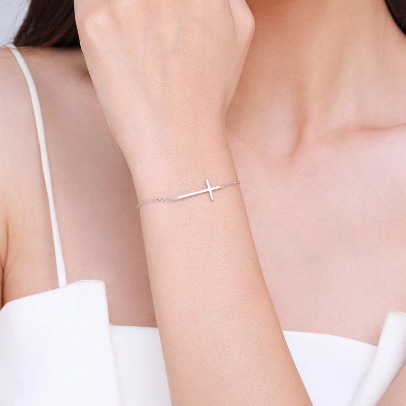 Wholesale S925 Sterling Silver Mirror Design Sense Cross Bracelet OLY-BT-MoD007