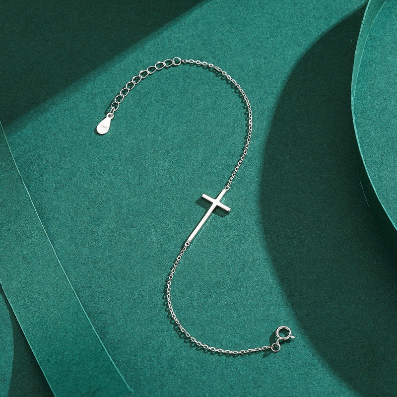 Wholesale S925 Sterling Silver Mirror Design Sense Cross Bracelet OLY-BT-MoD007