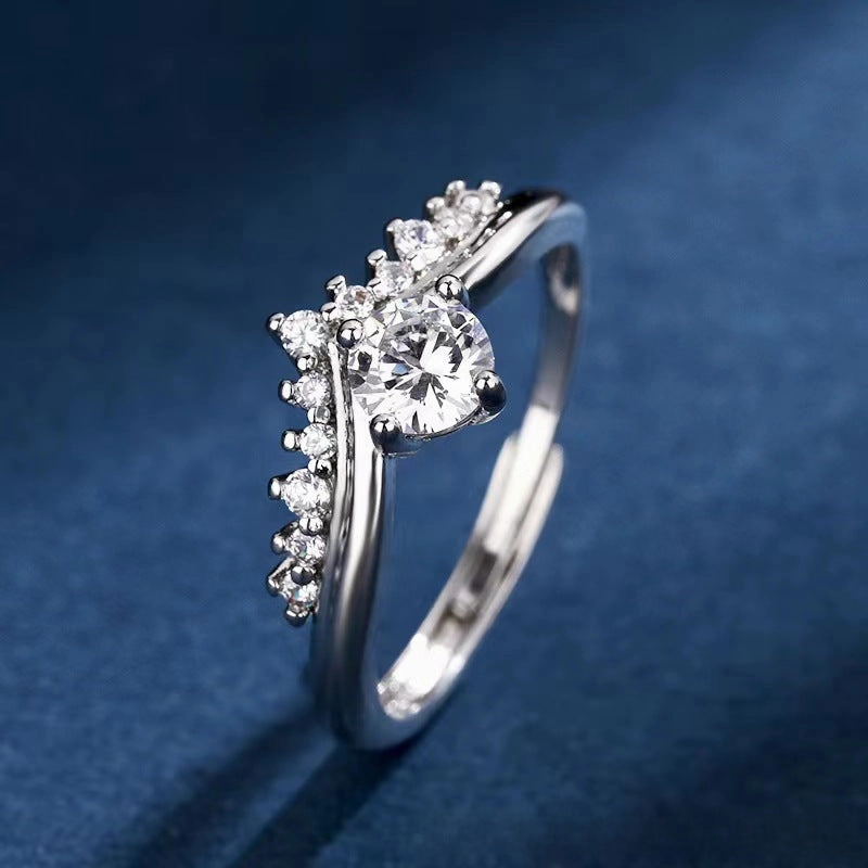 Wholesale S925 sterling silver platinum plated moissanite women's ring light luxury Princess Crown sweet Valentine's Day gift