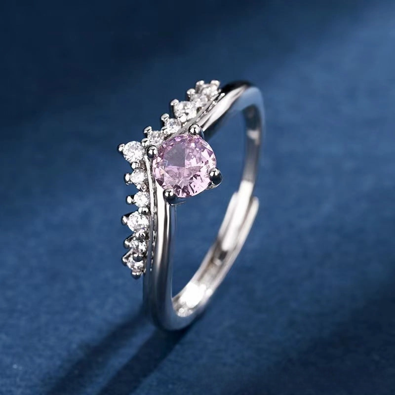 Wholesale S925 sterling silver platinum plated moissanite women's ring light luxury Princess Crown sweet Valentine's Day gift